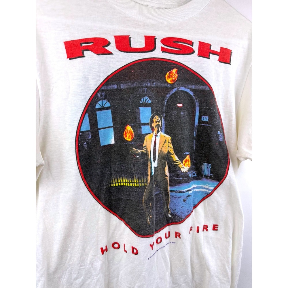 Vintage 1987 Rush Hold Your Fire Tour T-Shirt White Ched Anvil Single Stitch L - Picture 3 of 8